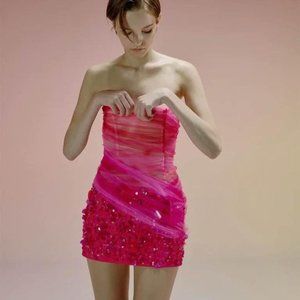 (Barbie Pink) Des Phemmes Sequined Tulle Mini Dress